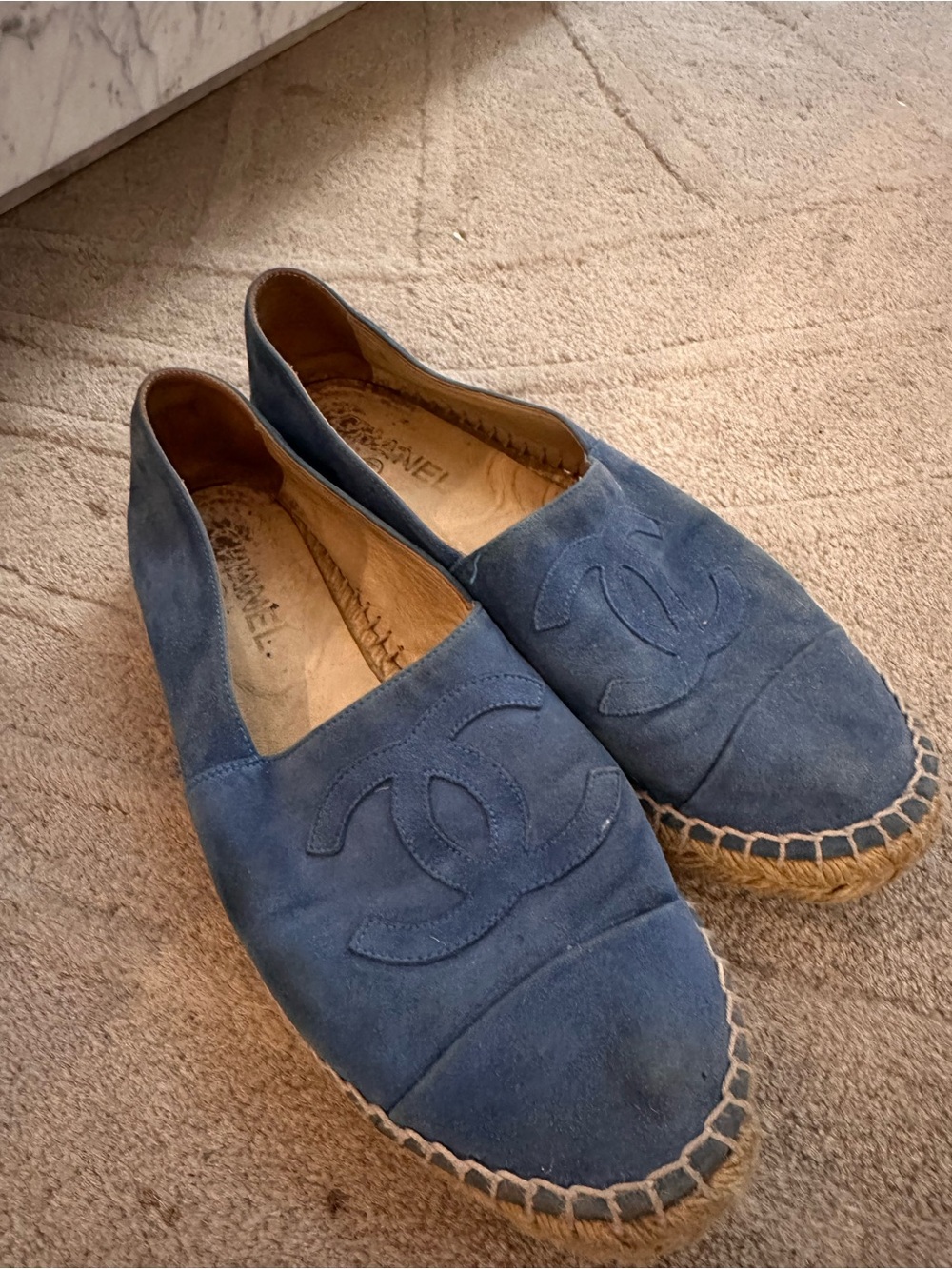 CHANEL Navy Suede Espadrille Flats